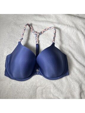 Victoria Secret Bra 34DD Racer back Blue Demi With Braided Straps Underwire